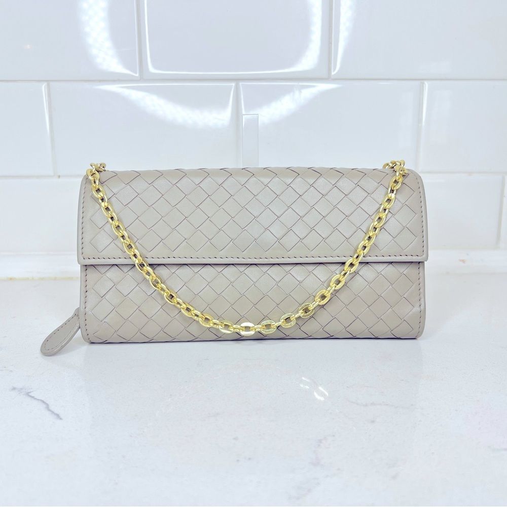 💯 AUTH Bottega Veneta Intrecciato grey wallet on chain